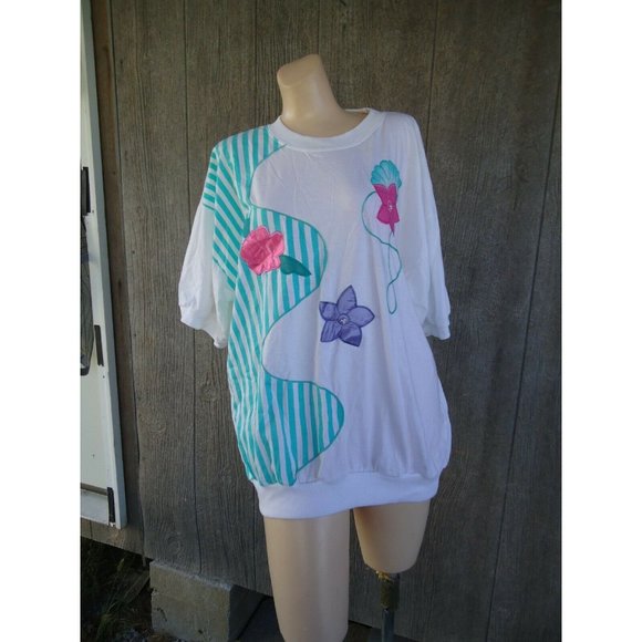 NOS Vtg 80s/90s Shirt Embroidered Flowers sz 22/42 - Picture 2 of 11